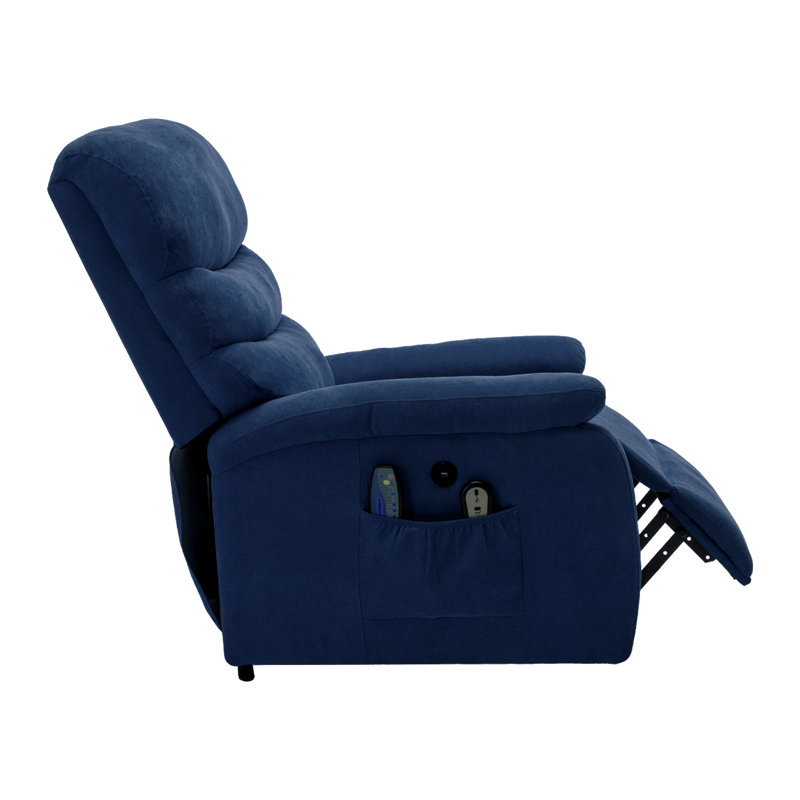 Fauteuil de massage inclinable électrique chauffant, Microfibre bleu foncé
