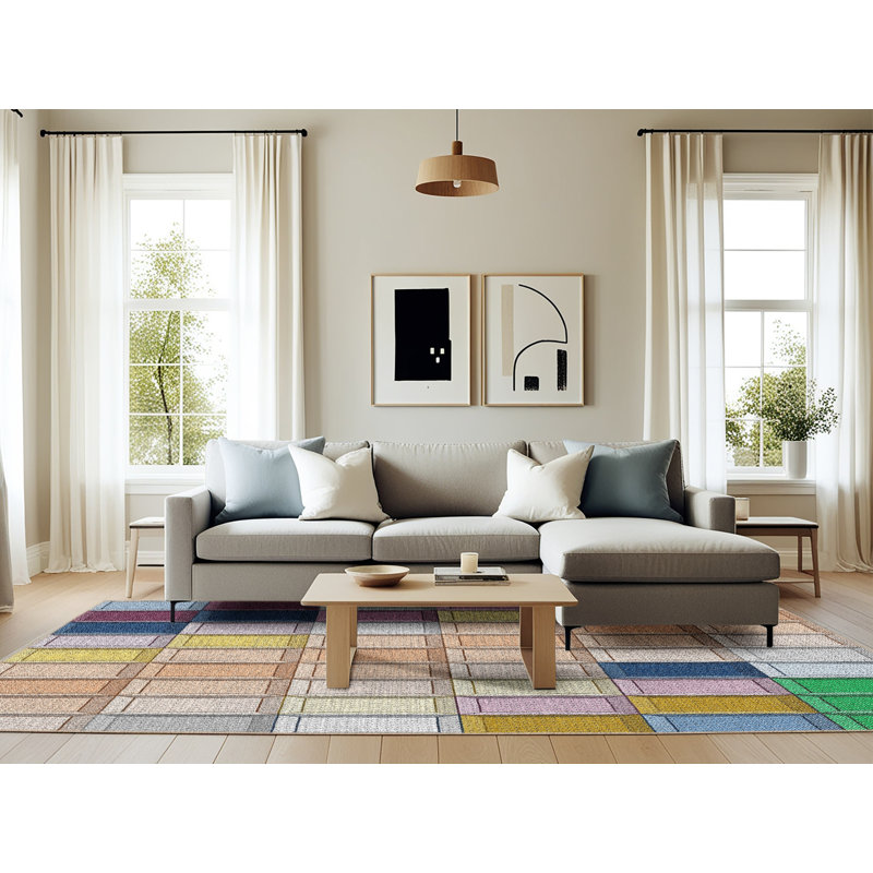 Tapis jaune / vert Power Loom, Rectangle 6 pi x 9 pi