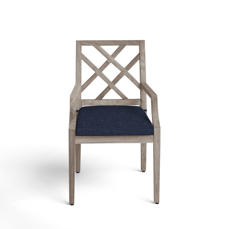 Haley Patio Dining Armchair with Cushions, Oyster Teak, No Welt, Intermix Indigo