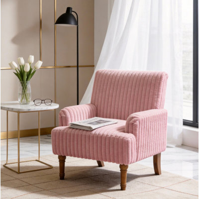 Modern Accent Chair in Pink 2" Wide Wale Corduroy with 9" Solid Wood Legs - Comfortable Upholstered Armchair for Living Room