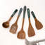 Ensemble 6 pièces d'ustensiles de cuisine antiadhésifs en silicone à long manche - Spatule, cuillère et Turner en vert olive