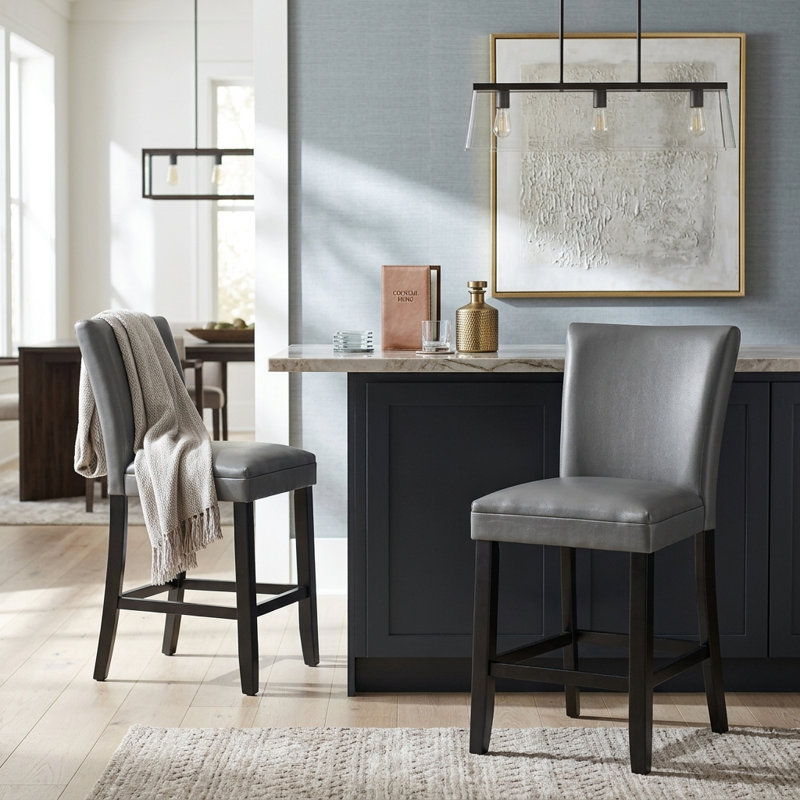 Tabouret de bar moderne en similicuir noir LUMera, Tabouret de comptoir (siège d'une hauteur de 25 p, gris
