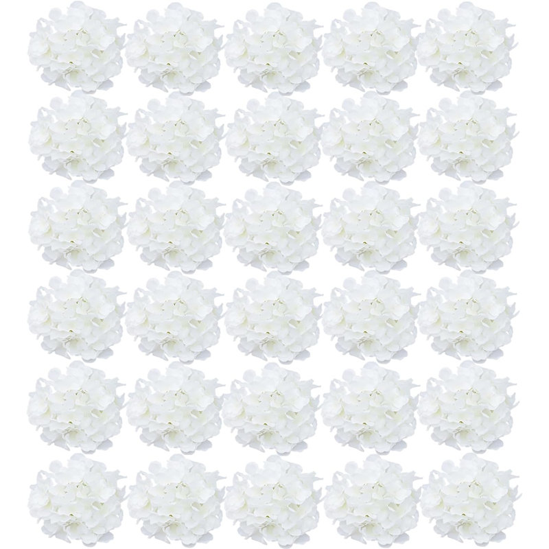 30 têtes d'hortensia en soie blanche pure
