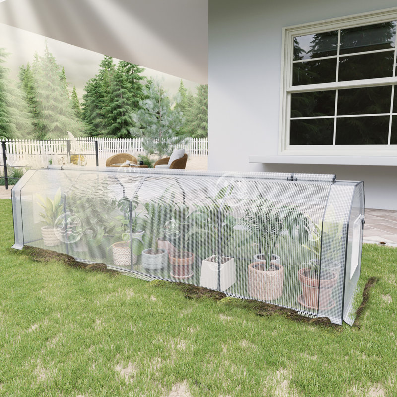 Mini Greenhouse, Portable Quick-Setup, Waterproof UV Protected PE Cover, for Outdoors Garden, 3'H x 9'W x 3'D Clear