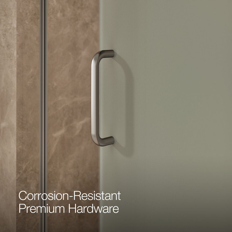 Elate Tall Sliding Shower Door, 75-1/2-In H X 44-1/4 - 47-5/8-In W, With Heavy 5/16-In Thick Crystal Clear Glass With Privacy Band