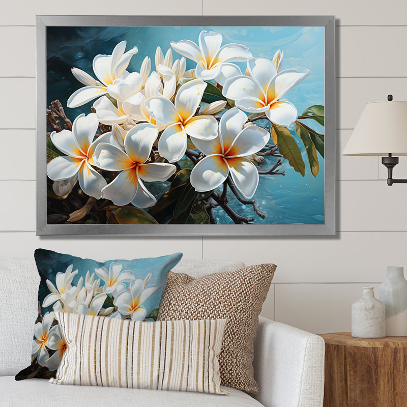 Fleurs de Plumeria méticuleusement rendues blanches P Dba522B1 - Art mural Plumeria, H 34 po x l 44 po x P 1,5 po