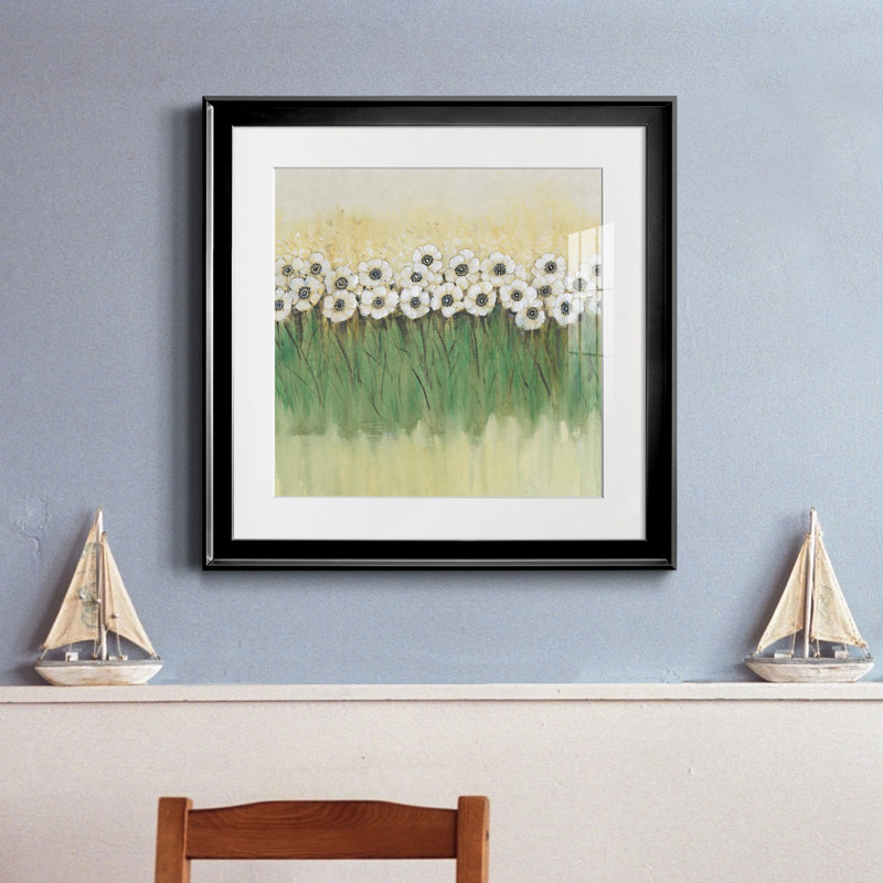 14_Rows Of Flowers II - reproduction encadrée de qualité supérieure - prête à être accrochée, Papier avec cadre noir, Blanc