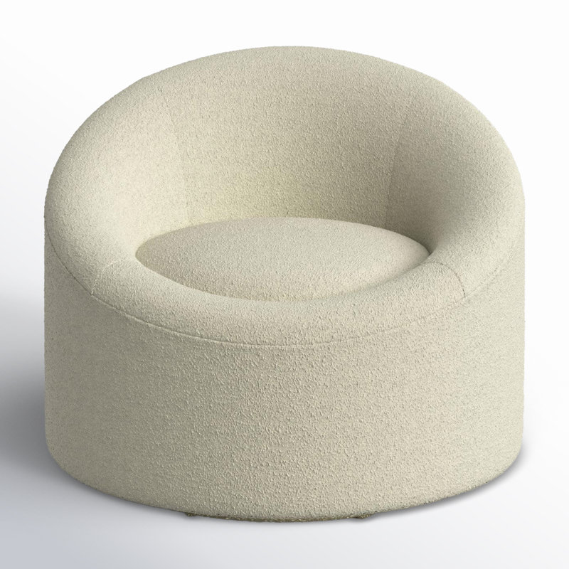 Upholstered Swivel Barrel Chair, Beige Boucle