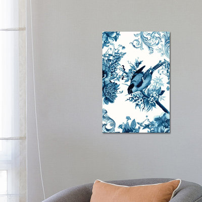 Bird & Branch In Indigo I by Naomi McCavitt - Wrapped Canvas Painting