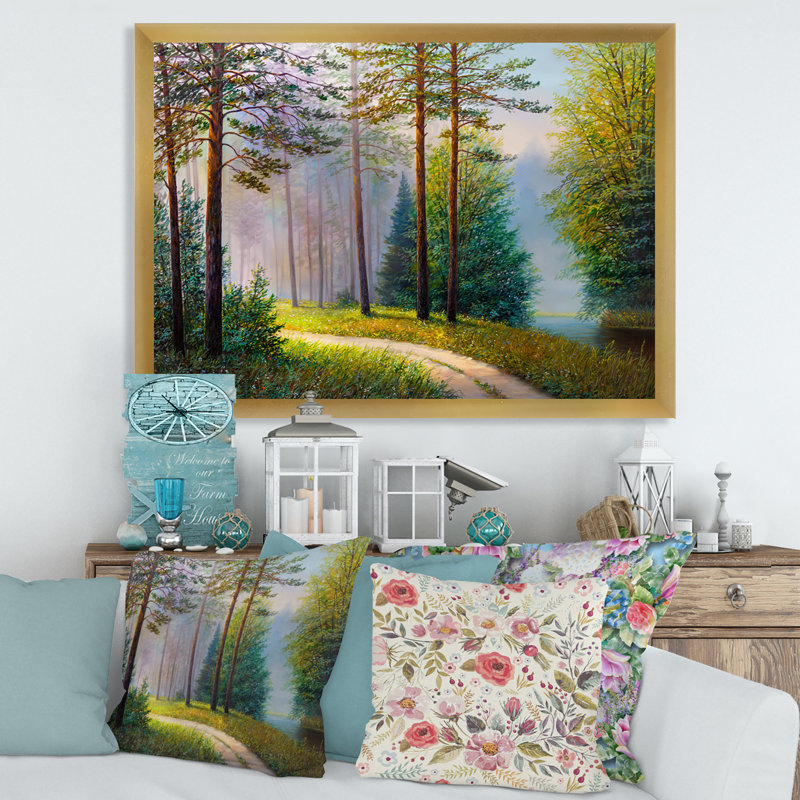 «Subtle Evening Light Through The Trees II», reproduction d'art murale Lake House, Encadrement doré