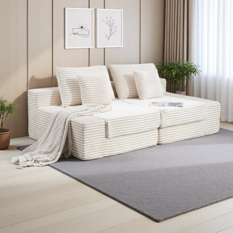 Méridienne double, canapé-lit moelleux en nuage, siège profond rembourré avec canapé en nuage désossé, aucun assemblage requis, causeuse en velours côtelé moderne pour la lecture dans la chambre à coucher