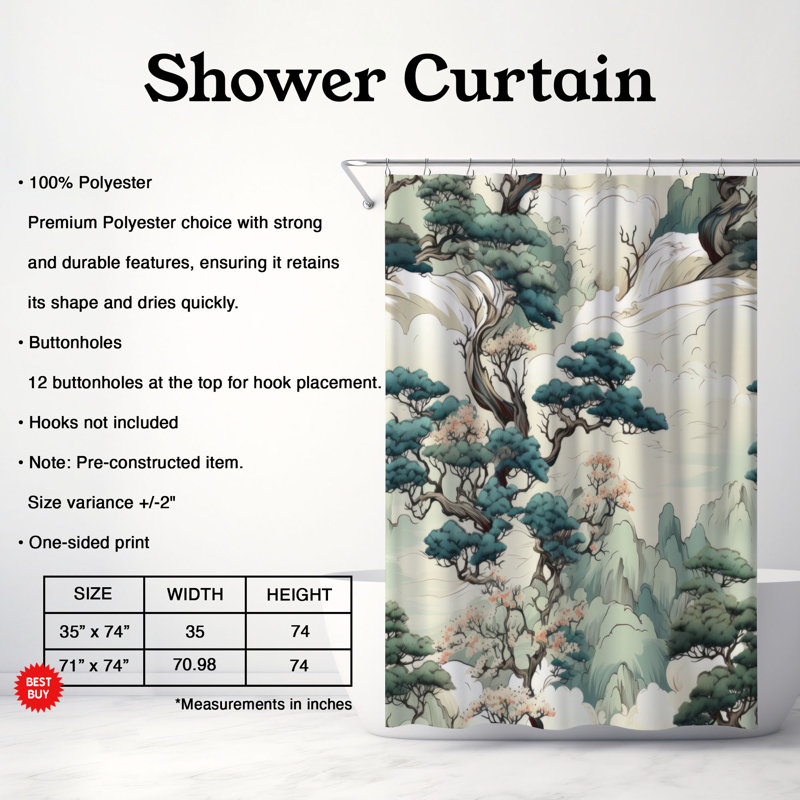 Rideau de douche ancien - forêt tropicale de qualité supérieure, H 74 po x l 71 po