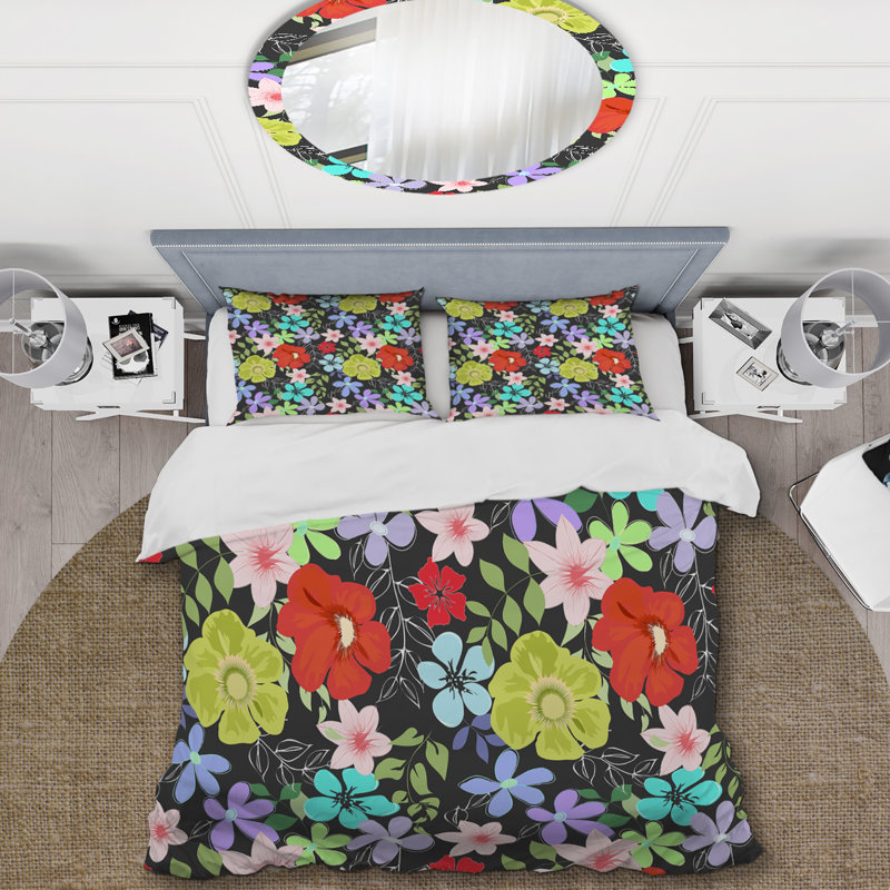 Multicolore fleur abstraite - ensemble de housse de couette floral - polyester microfibre
