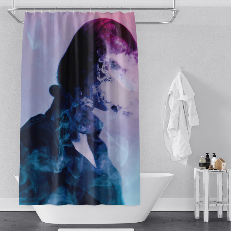 Rideau de douche bleu et rose, H 83 po x l 70 po