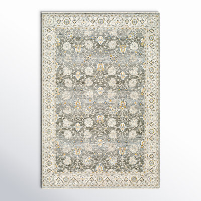 Delyse Oriental Machine Made Power Loomed Polyester Area Rug in Olive/Gold/Beige/Gray