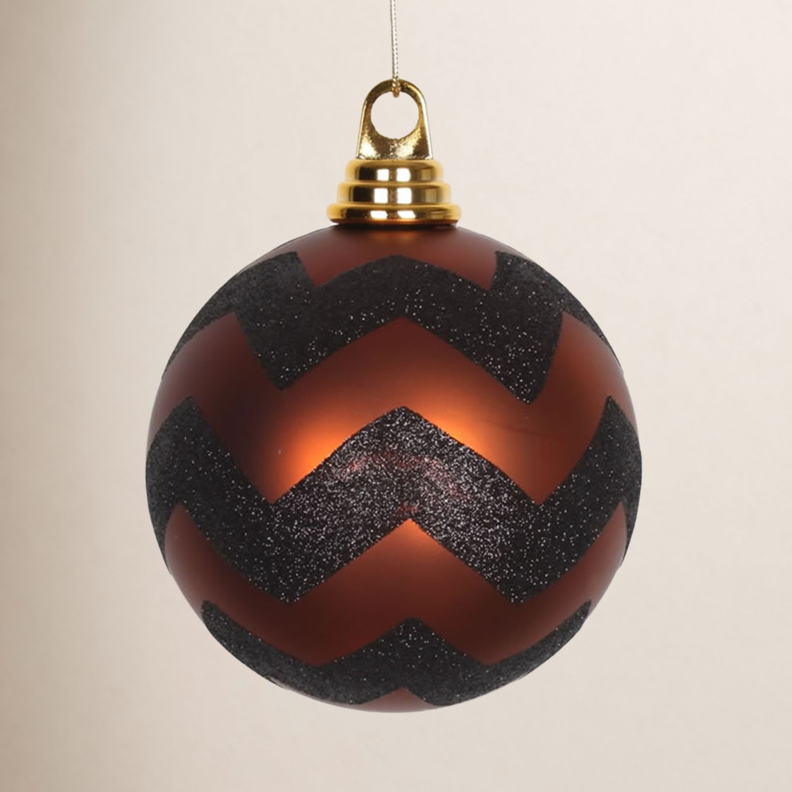 Chevron Shatterproof Christmas Ball Ornament, Copper Matte/Black, 4.75"H x 4.75" W x 4.75" D