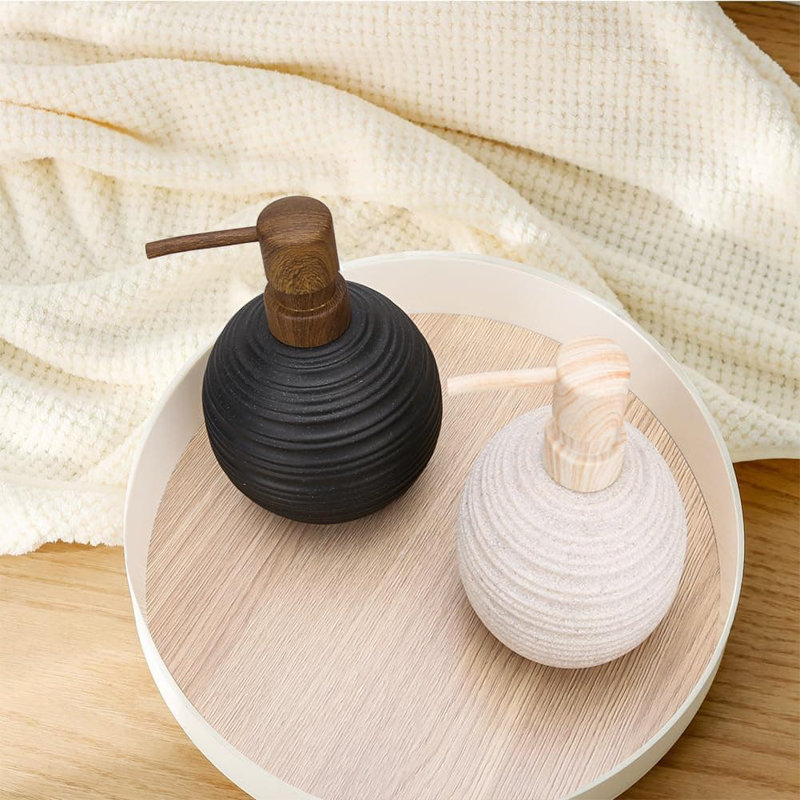 2-Pack Matte Black Sandstone Resin Soap Dispenser Set | for Bathroom & Kitchen Countertops, Beige