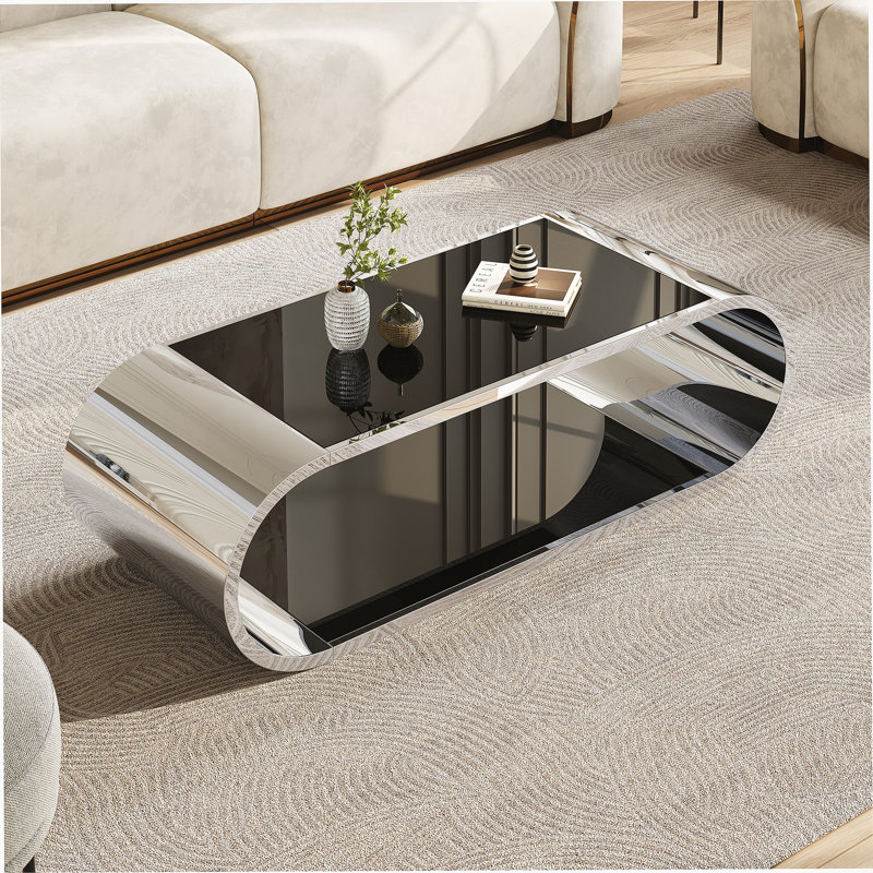 Table basse, table d'appoint à 2 niveaux avec plateau en verre