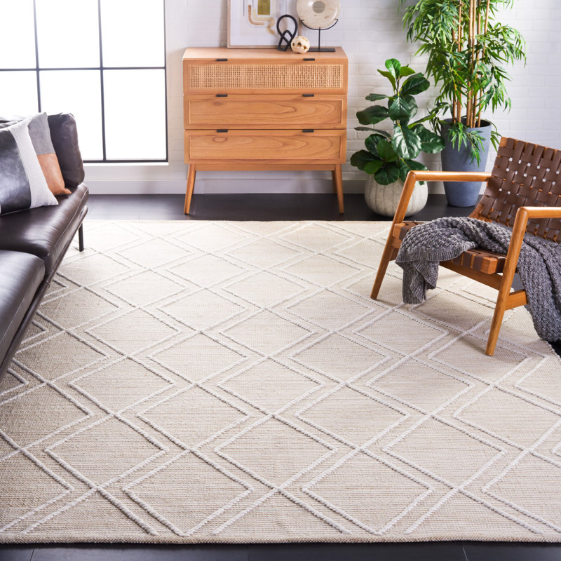 Natural Ivory Kilim Flatweave Geometric Wool Rug, 8' x 10'