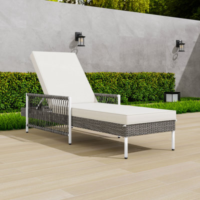 Outdoor Adjustable Rattan Chaise Lounge with Cushion