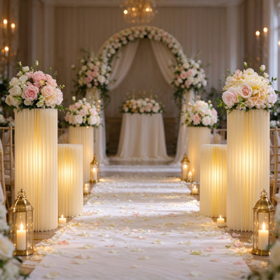 3 Pack Foldable Honeycomb Cylinder Display Stands Wedding Pillar Centerpiece Columns with Warm Lights for Party Bridal Shower Reception Decor