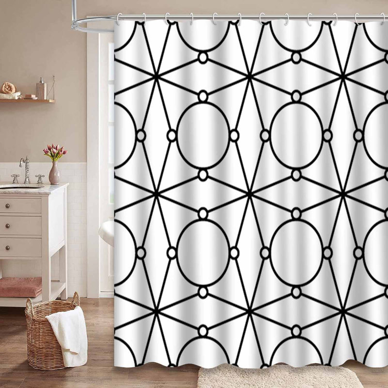 Rideau de douche abstrait à motif géométrique noir et blanc abstrait avec 12 crochets, L 72 po x l 84 po