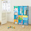 Armoire 4 cubes à 12 niveaux avec motif animalier et 2 tringles suspendues bleues