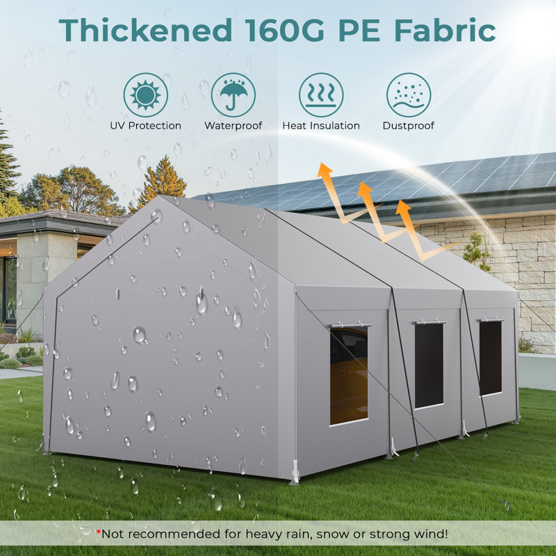 Vita 12' W x 20' D Heavy Duty Carport Portable Garage Storage Shed Canopy with 6 Mesh Windows