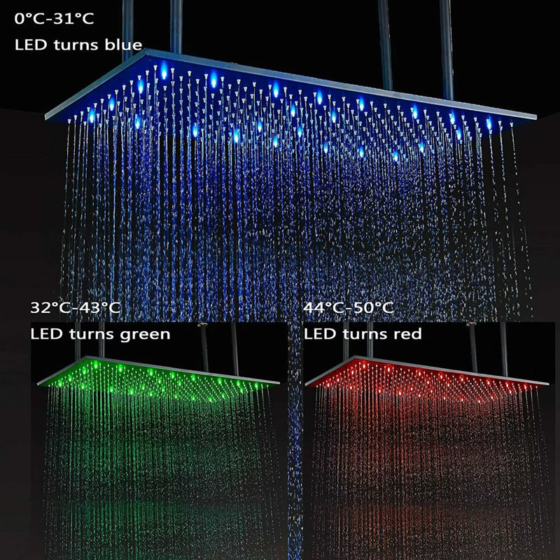 Mosson 16x32 Inch Rectangular LED Shower Head, Matte Black Ceiling Mount Overhead Rain Shower, Modern Bathroom