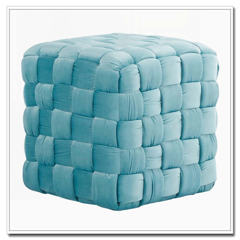 Repose-pieds carré tressé avec velours bleu glacier, Bleu