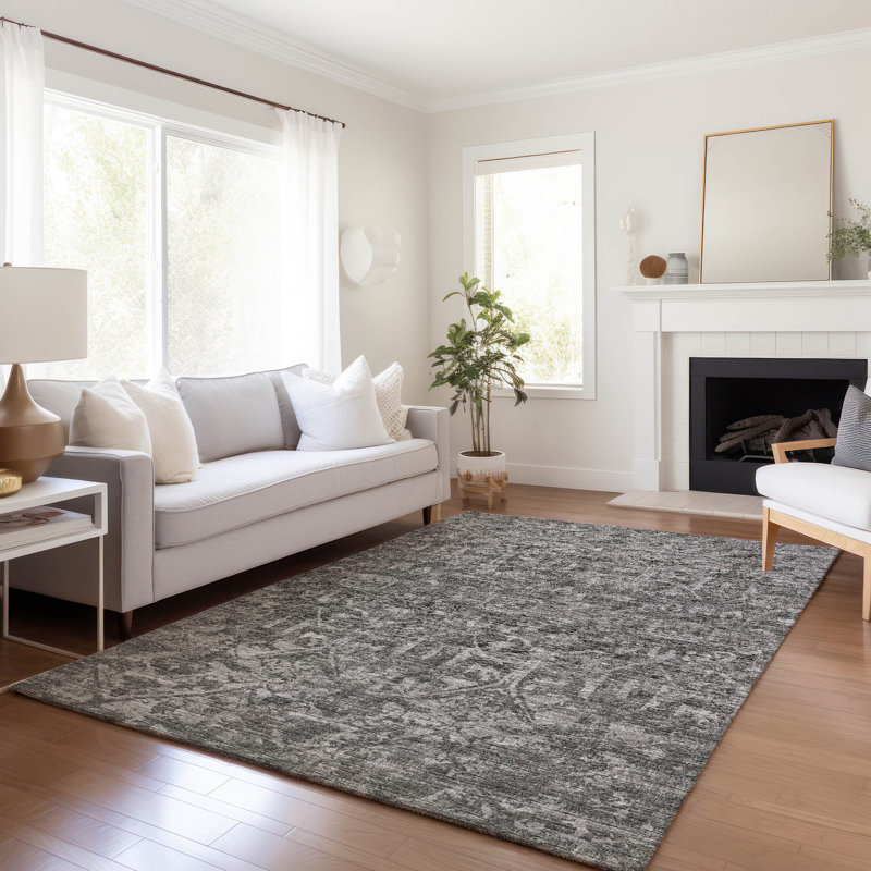 Premium Machine Washable Mayfield AMF40 Oriental Rug, Charcoal, 10' x 14'