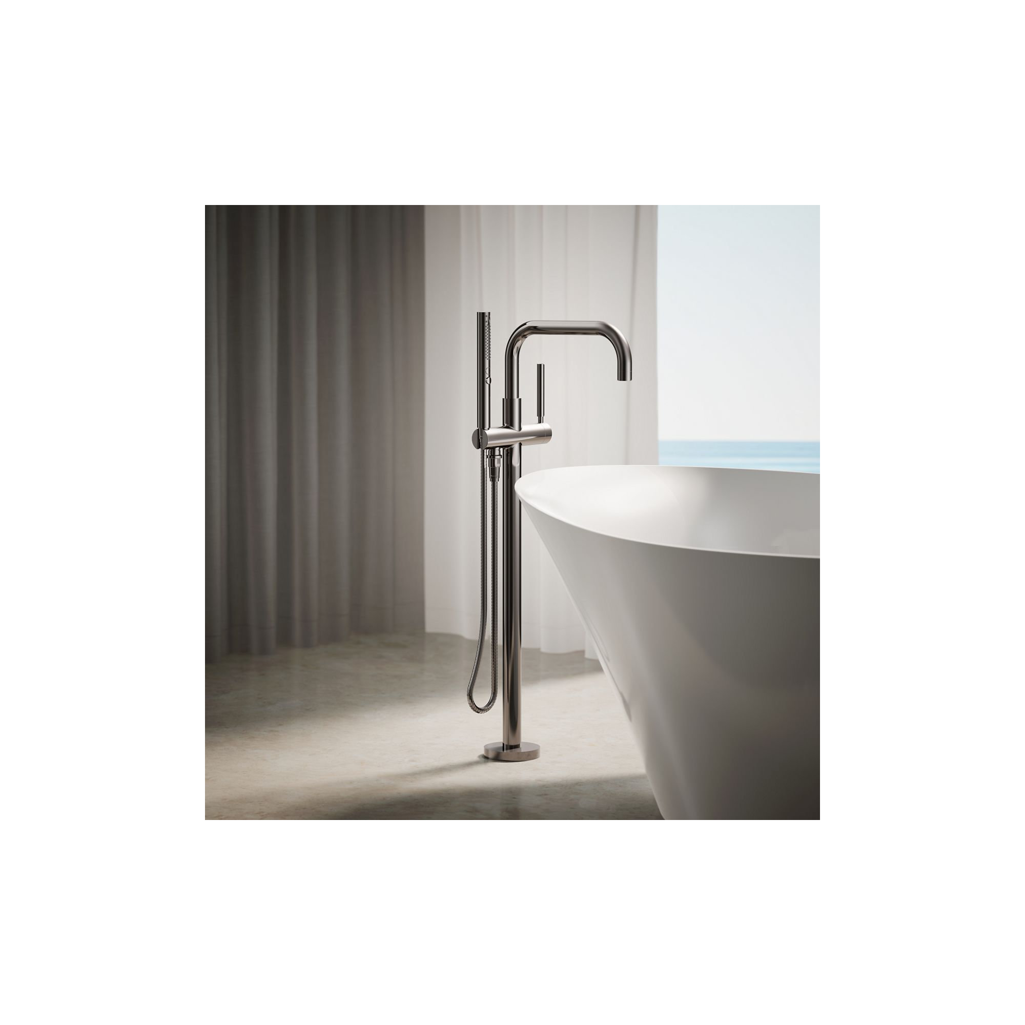 Purist Floor-Mount Bath Filler Trim with Handshower, Vibrant Titanium