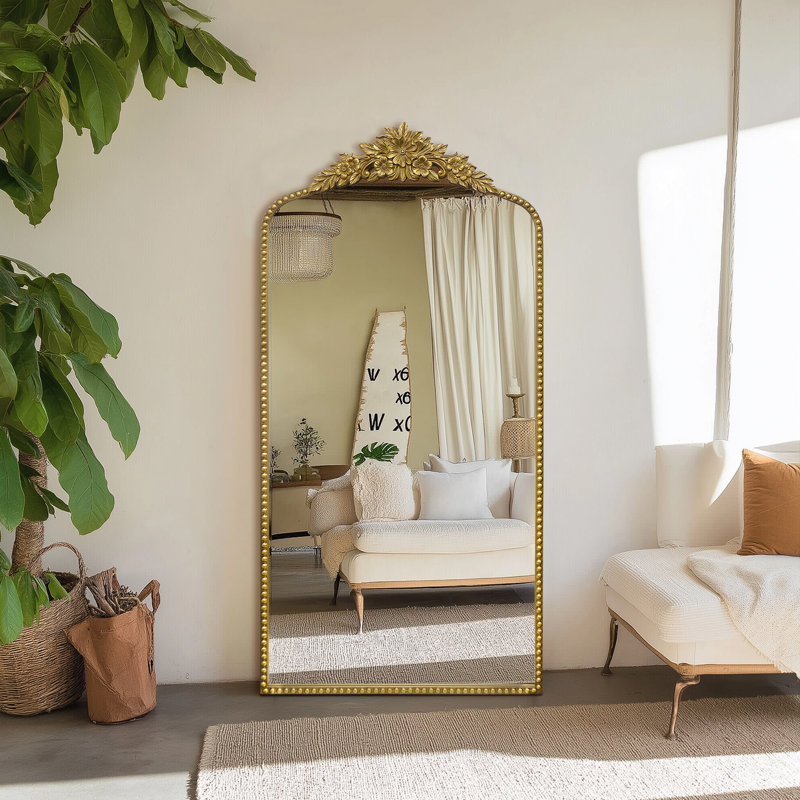 Miroir de plancher arqué antique, Doré, 60 po x 30 po