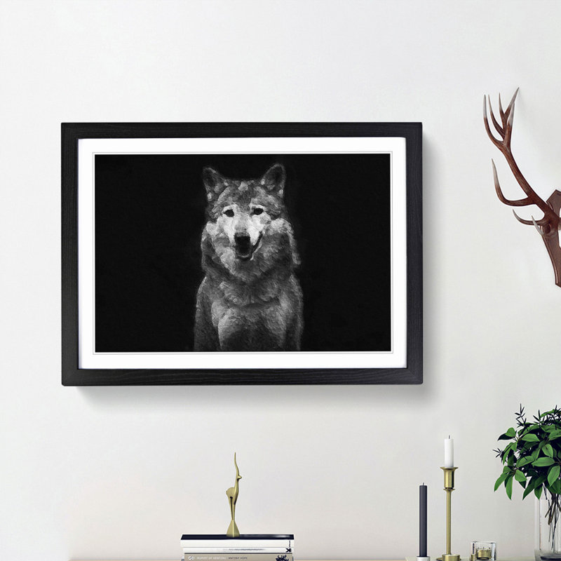 Wolf Portrait - Picture Frame Painting Print, 27cm H x 36cm W x 2cm D, Black Framed