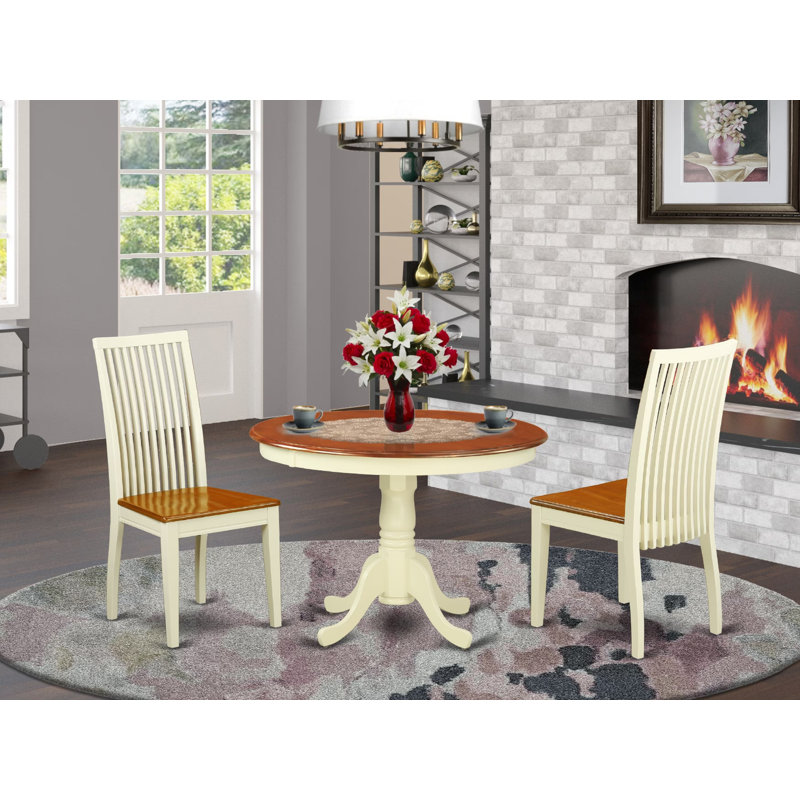 Devoe 4 - Person Rubberwood Solid Wood Dining Set, Black/Cherry, 3 Pieces: 1 Table, 2 Chairs, 29.5" H x 42" W x 29" D