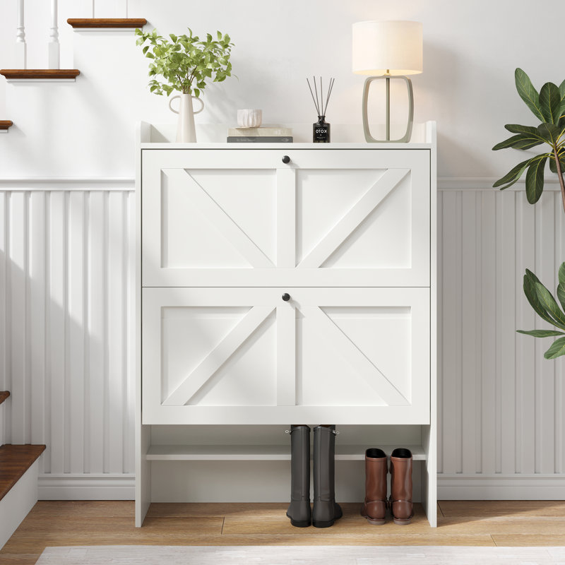 16 Pair Shoe Storage Cabinet, White