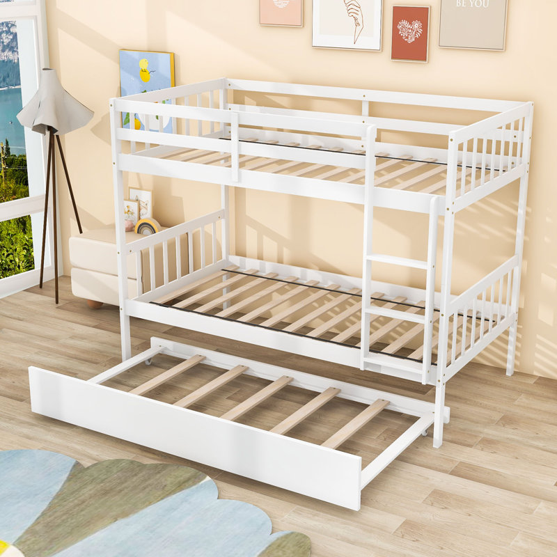 Lit superposé simple en bois avec lit gigogne Dedrah, Blanc