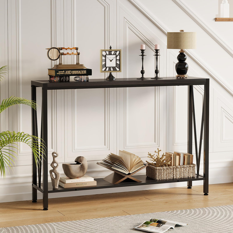 Console à 2 tablettes de style industriel - Table d'entrée étroite en métal de 43 po, table d'appoint à tablette ouverte pour le salon et le bureau personnel