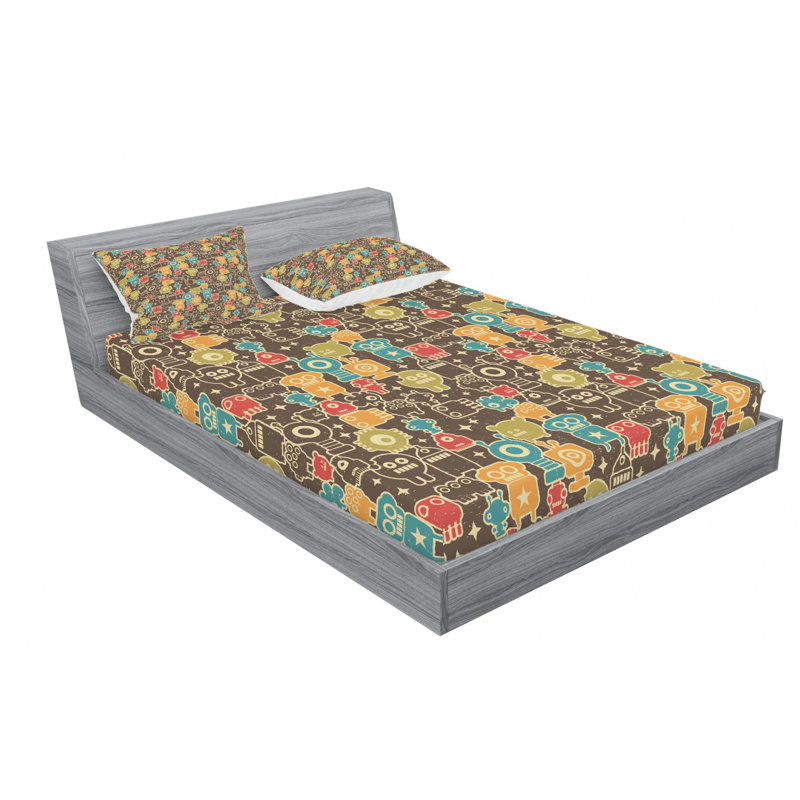 Microfiber Geometric Sheet Set, Queen Sheet Set with Fitted Sheet