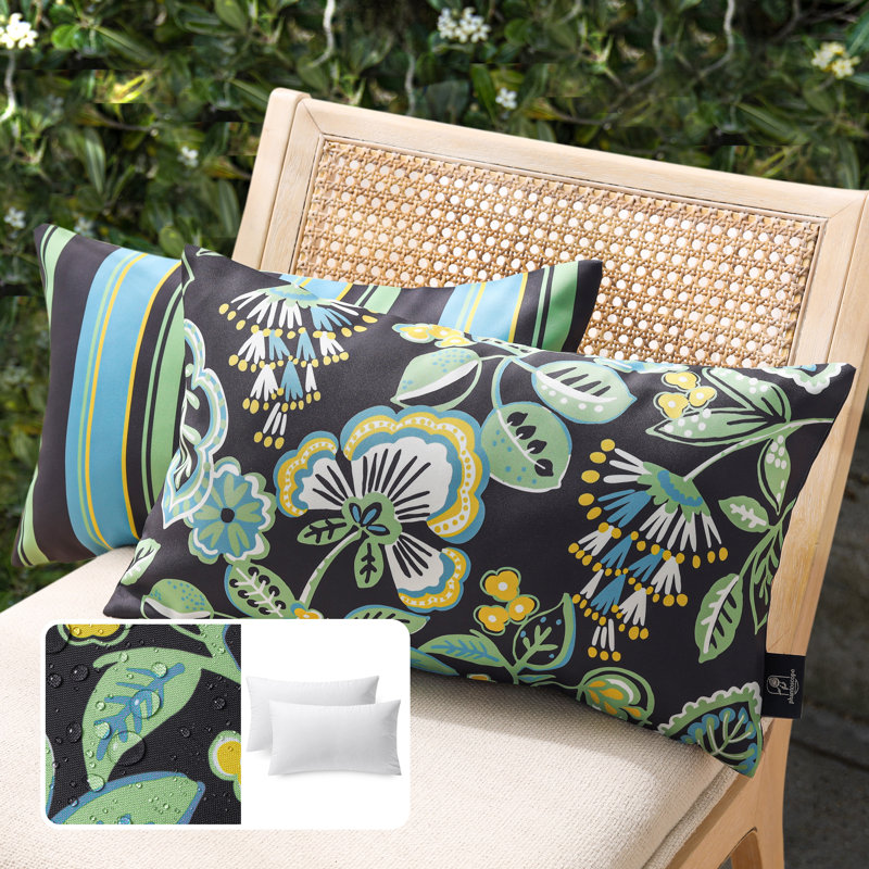 Dark Green Floral Reversible Square Throw Pillow Set