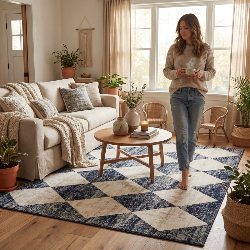 Tapis à franges Meline, Rectangle 5 pi x 7 pi 10 po