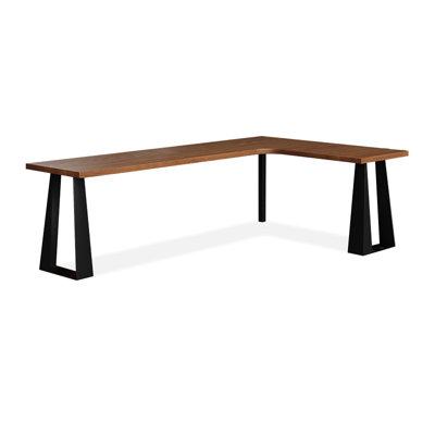 Bureau brun en bois massif en forme de L + fer