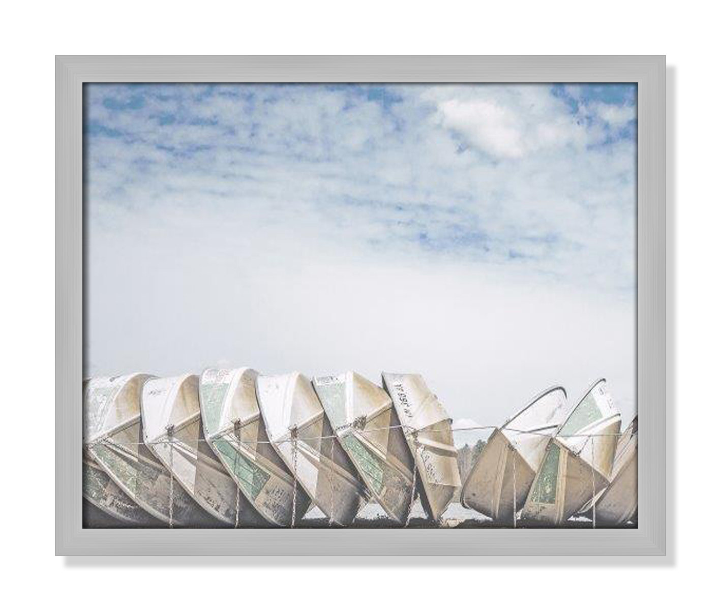 Wooden Boats Framed On Paper by Leah Straatsma Print, Matte Silver, 16" H x 19" W x 1.25" D