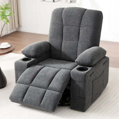 Fauteuil inclinable 37,1 W avec massage et chaleur, canapé inclinable simple surdimensionné en chenille avec porte-gobelets et rangement latéral pour la chambre à coucher du salon