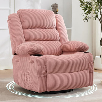 Fauteuil inclinable à bascule pivotant sur 360 ° surdimensionné avec revêtement en velours côtelé, porte-gobelets et poches latérales pour chambre de bébé