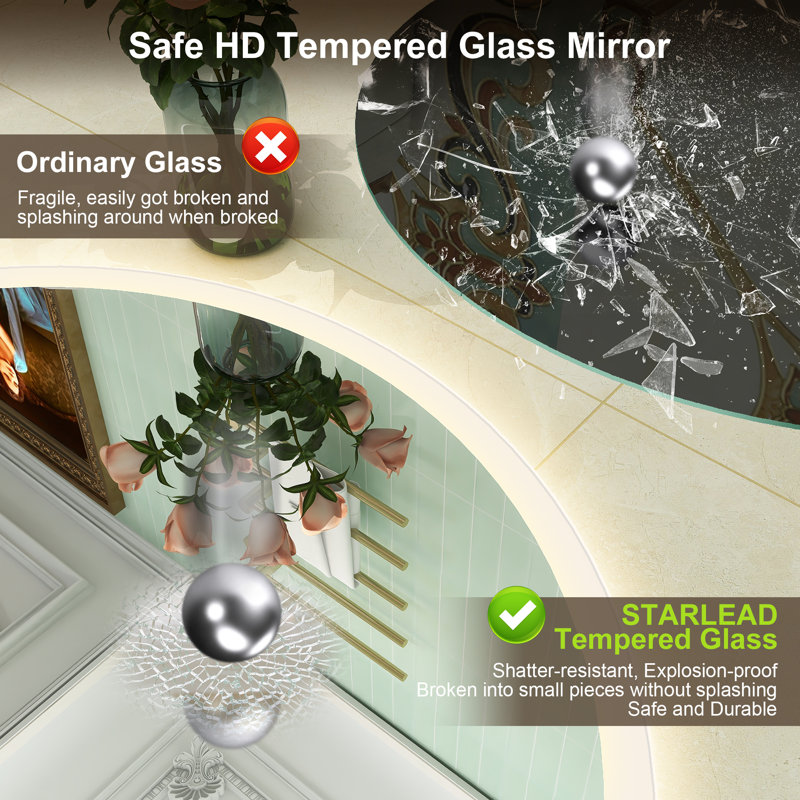 Round LED Vanity Mirror with Defogging, Bluetooth, and Dimmable Lights, 32" x 32"