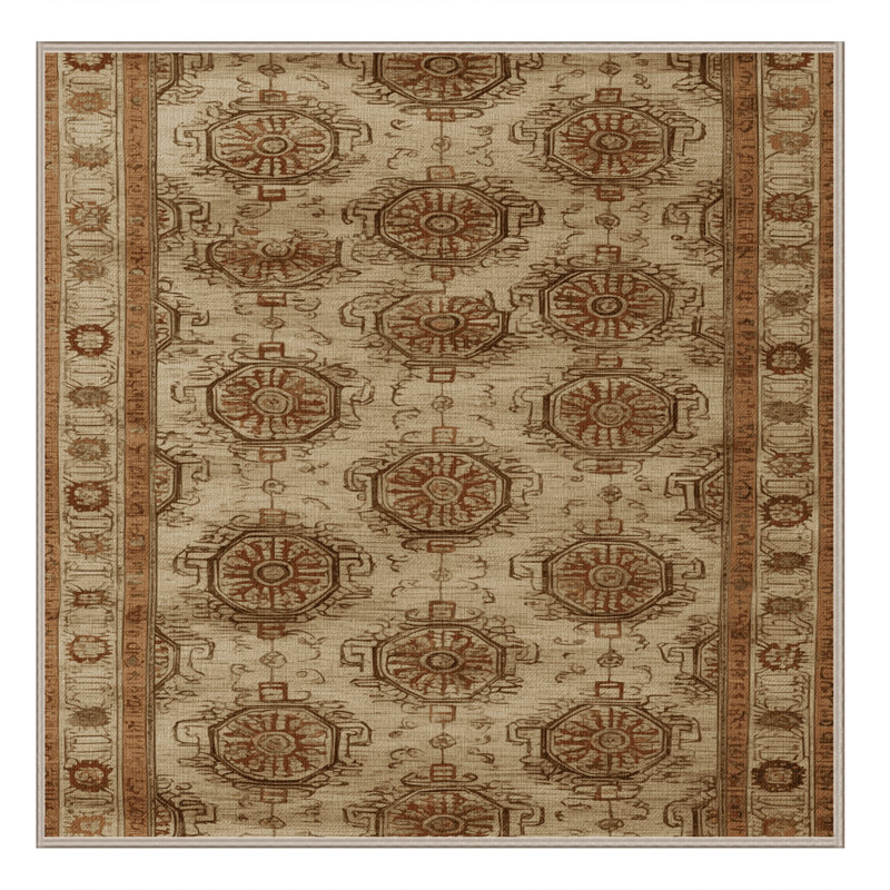 Tapis beige Art Deco lavable à la machine, Carré 4 pi