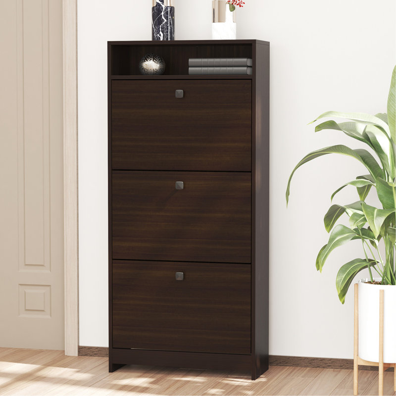 Range-chaussures, 3 fentes rabattables, chute, espace pour les petits objets sur l'armoire de rangement à tablette supérieure, tiroirs, dispositif de surmatelas, objets