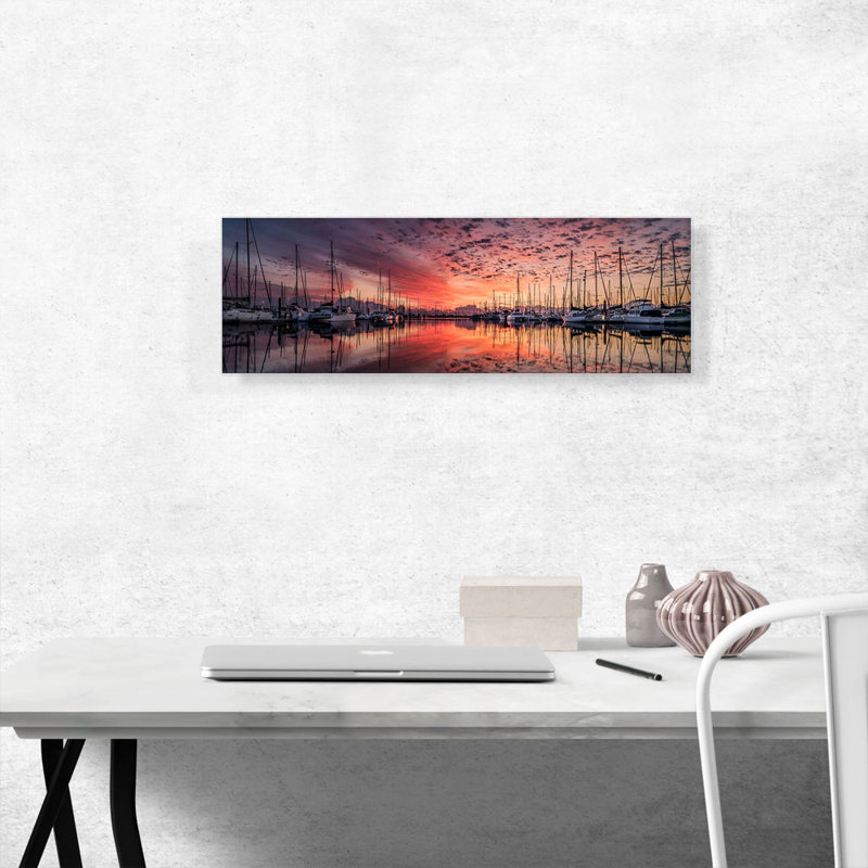 " Yachts Sunset Panoramic ", 12" H x 36" W x 0.75" D