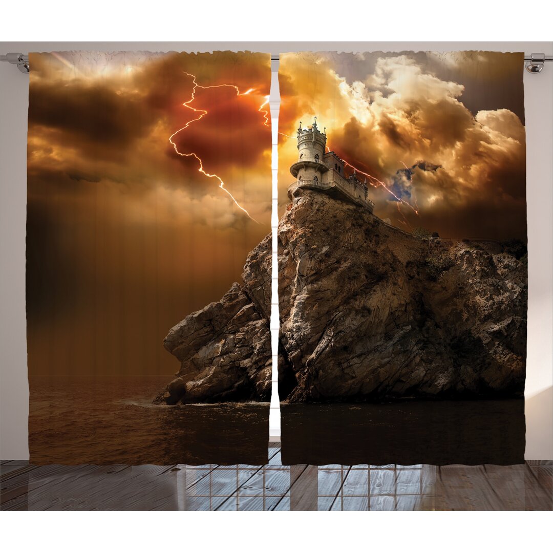 Rustikaler Vorhang, Castle Thunder Storm, Landschaft, Orange Braun